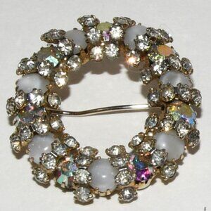 Vintage Aurora Borealis & Moonstone Brooch